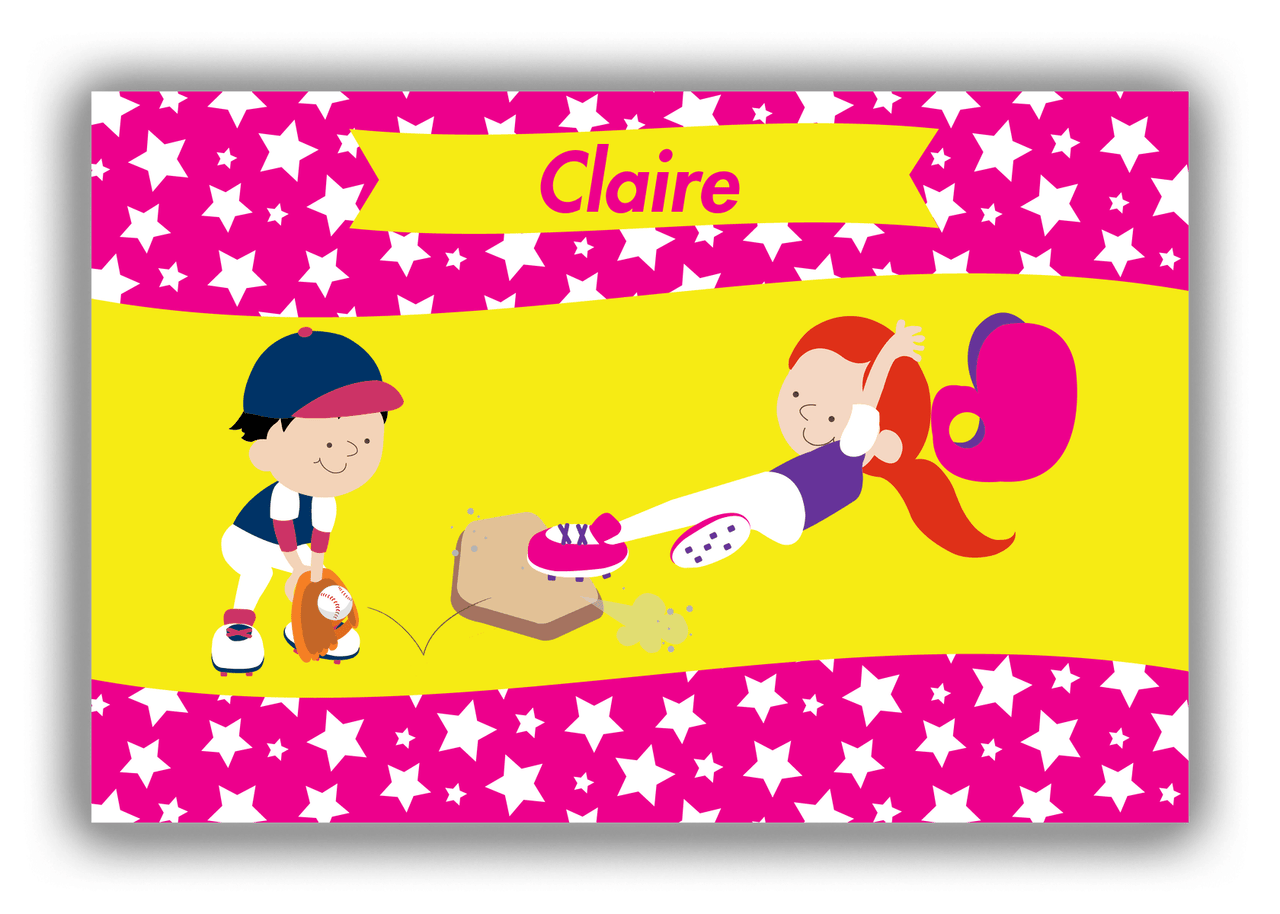 Personalized Baseball Canvas Wrap & Photo Print VIII - Pink Background - Redhead Girl - Front View