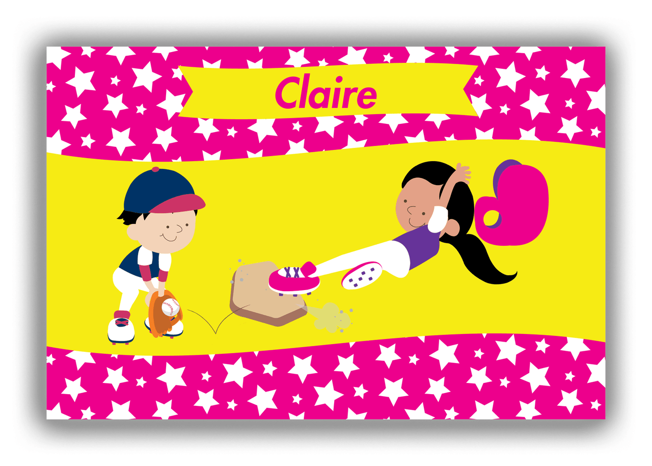 Personalized Baseball Canvas Wrap & Photo Print VIII - Pink Background - Black Girl - Front View