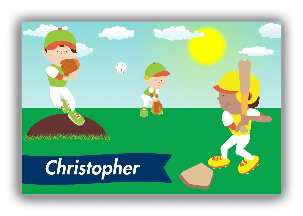 Personalized Baseball Canvas Wrap & Photo Print XIII - Teal Background - Black Boy II - Front View
