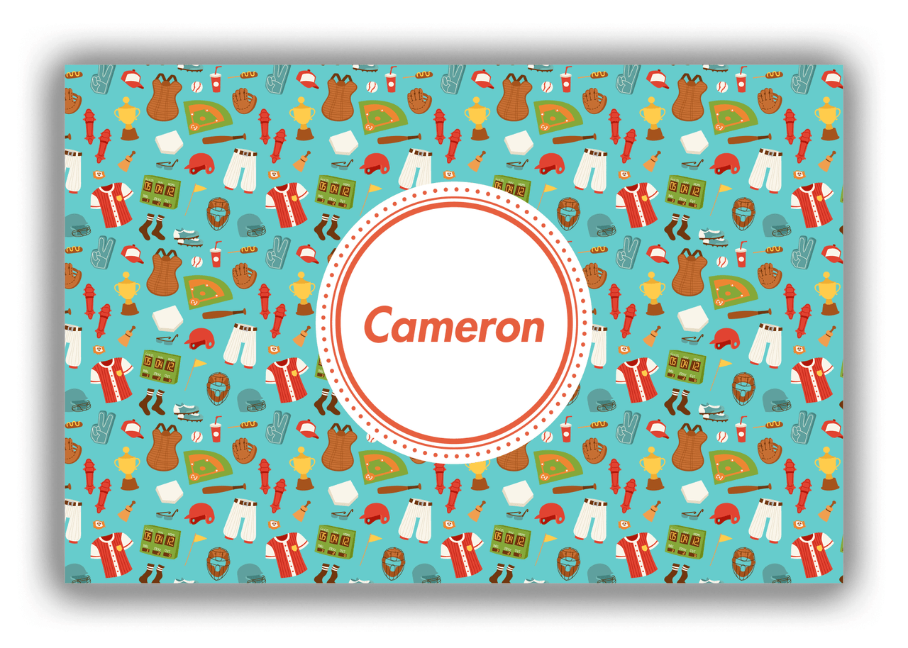 Personalized Baseball Canvas Wrap & Photo Print XX - Teal Background - Circle Nameplate - Front View