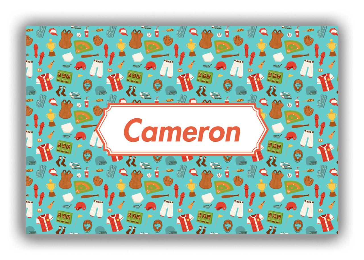 Personalized Baseball Canvas Wrap & Photo Print XX - Teal Background - Decorative Rectangle Nameplate - Front View