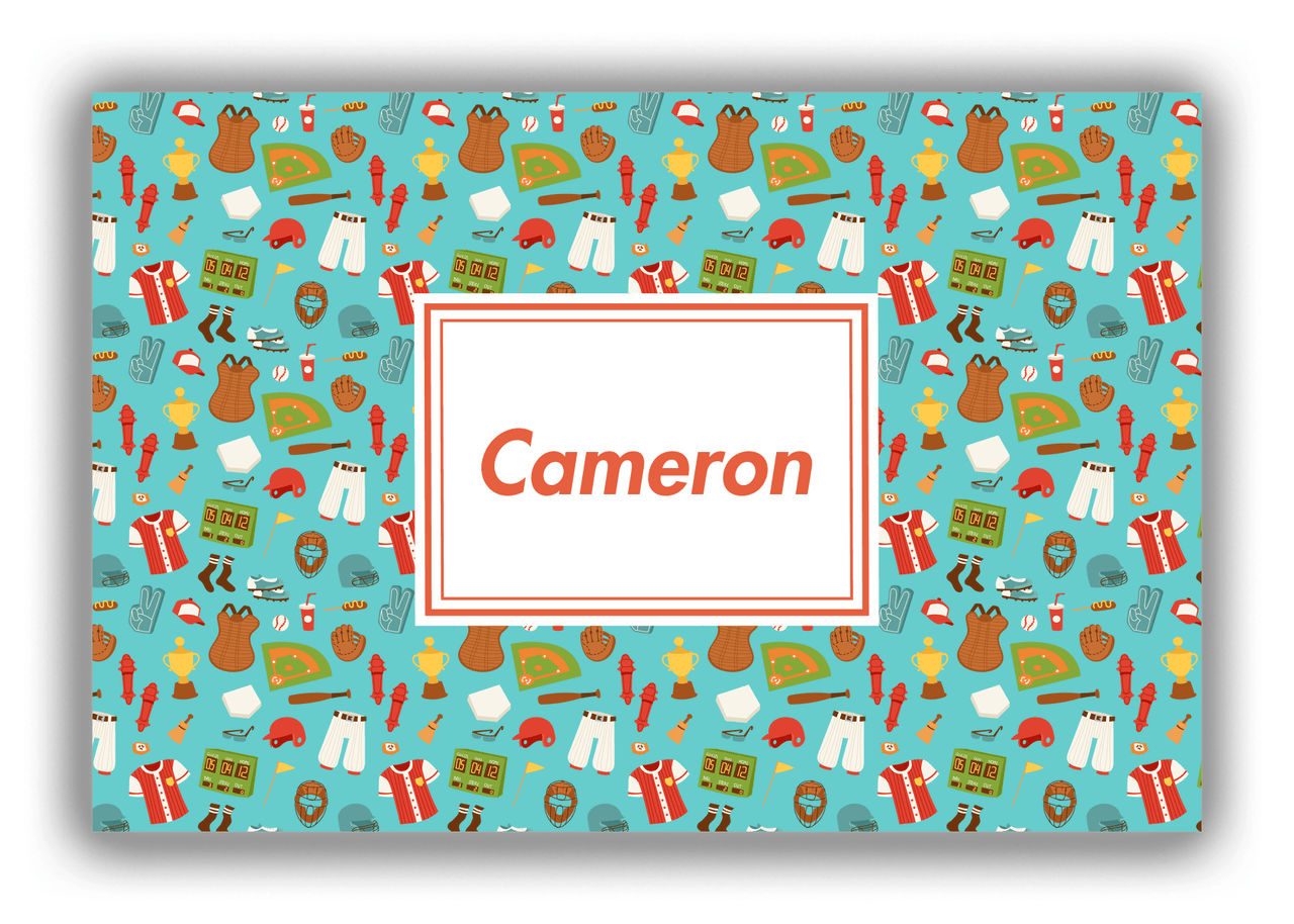 Personalized Baseball Canvas Wrap & Photo Print XX - Teal Background - Rectangle Nameplate - Front View
