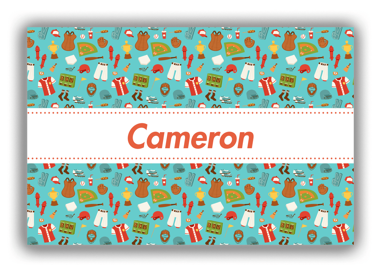 Personalized Baseball Canvas Wrap & Photo Print XX - Teal Background - Ribbon Nameplate - Front View