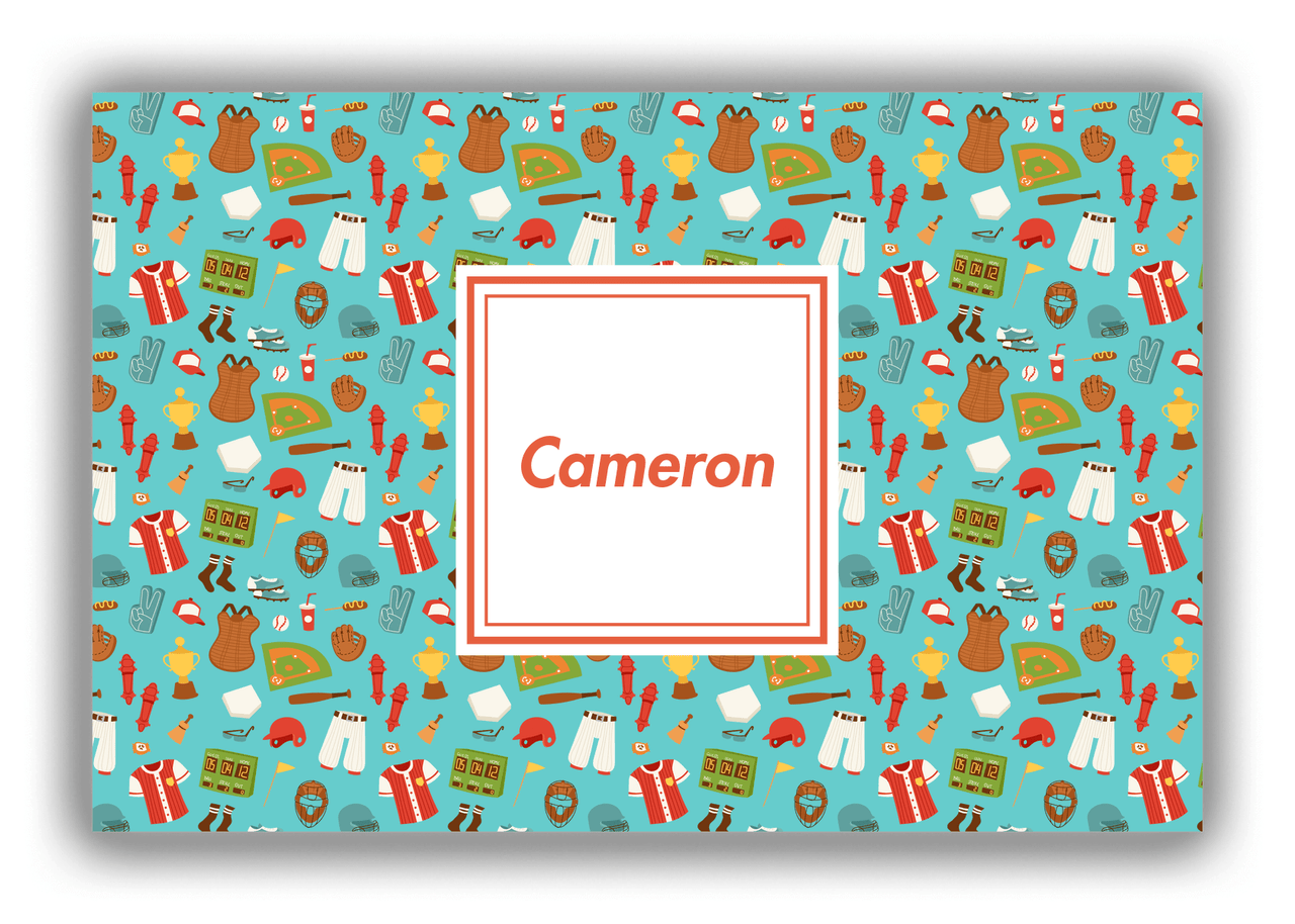 Personalized Baseball Canvas Wrap & Photo Print XX - Teal Background - Square Nameplate - Front View