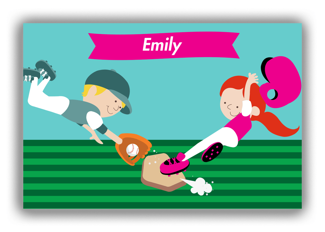 Personalized Baseball Canvas Wrap & Photo Print XXI - Teal Background - Redhead Girl - Front View