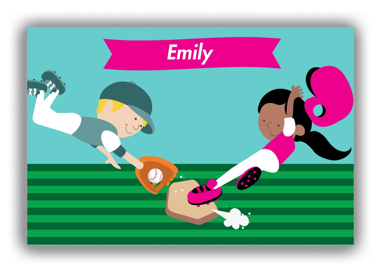 Personalized Baseball Canvas Wrap & Photo Print XXI - Teal Background - Black Girl II - Front View