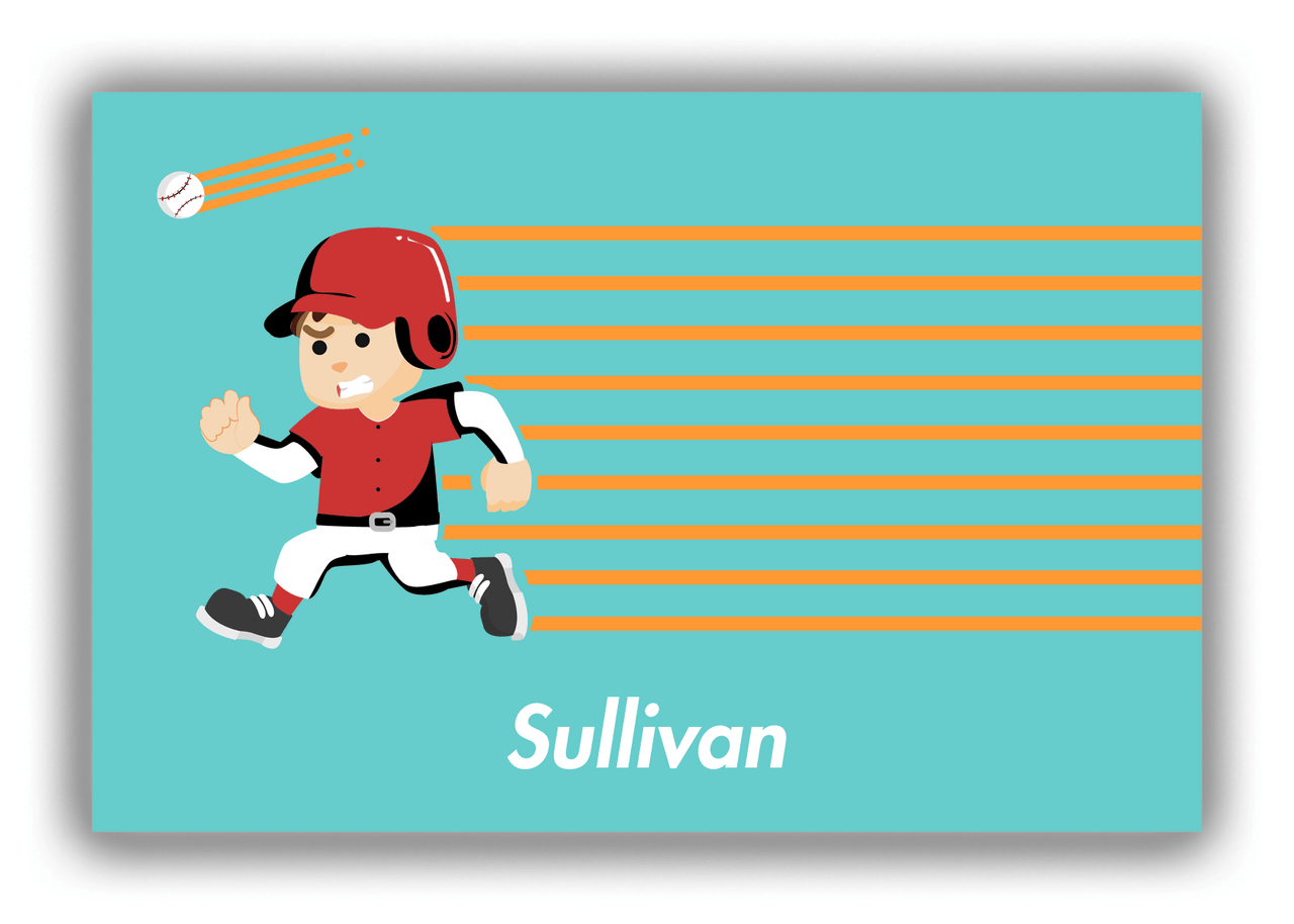 Personalized Baseball Canvas Wrap & Photo Print XXVI - Teal Background - Brown Hair Boy - Front View