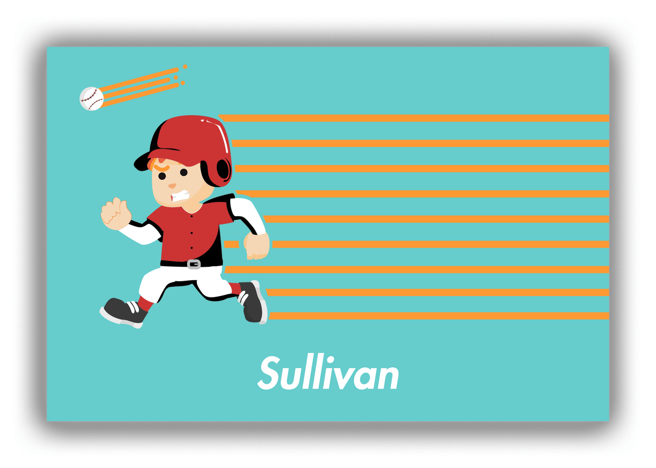 Personalized Baseball Canvas Wrap & Photo Print XXVI - Teal Background - Redhead Boy - Front View