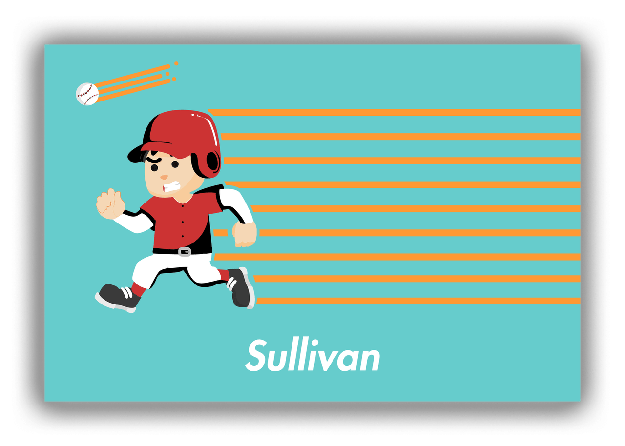 Personalized Baseball Canvas Wrap & Photo Print XXVI - Teal Background - Black Hair Boy - Front View