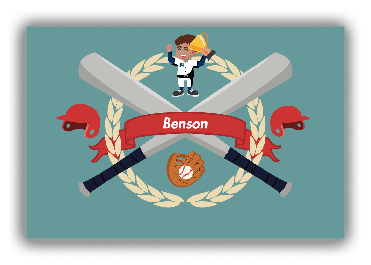 Personalized Baseball Canvas Wrap & Photo Print XXVII - Teal Background - Black Boy II - Front View