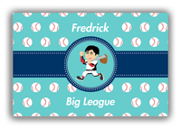 Thumbnail for Personalized Baseball Canvas Wrap & Photo Print XXVIII - Teal Background - Black Hair Boy II - Front View