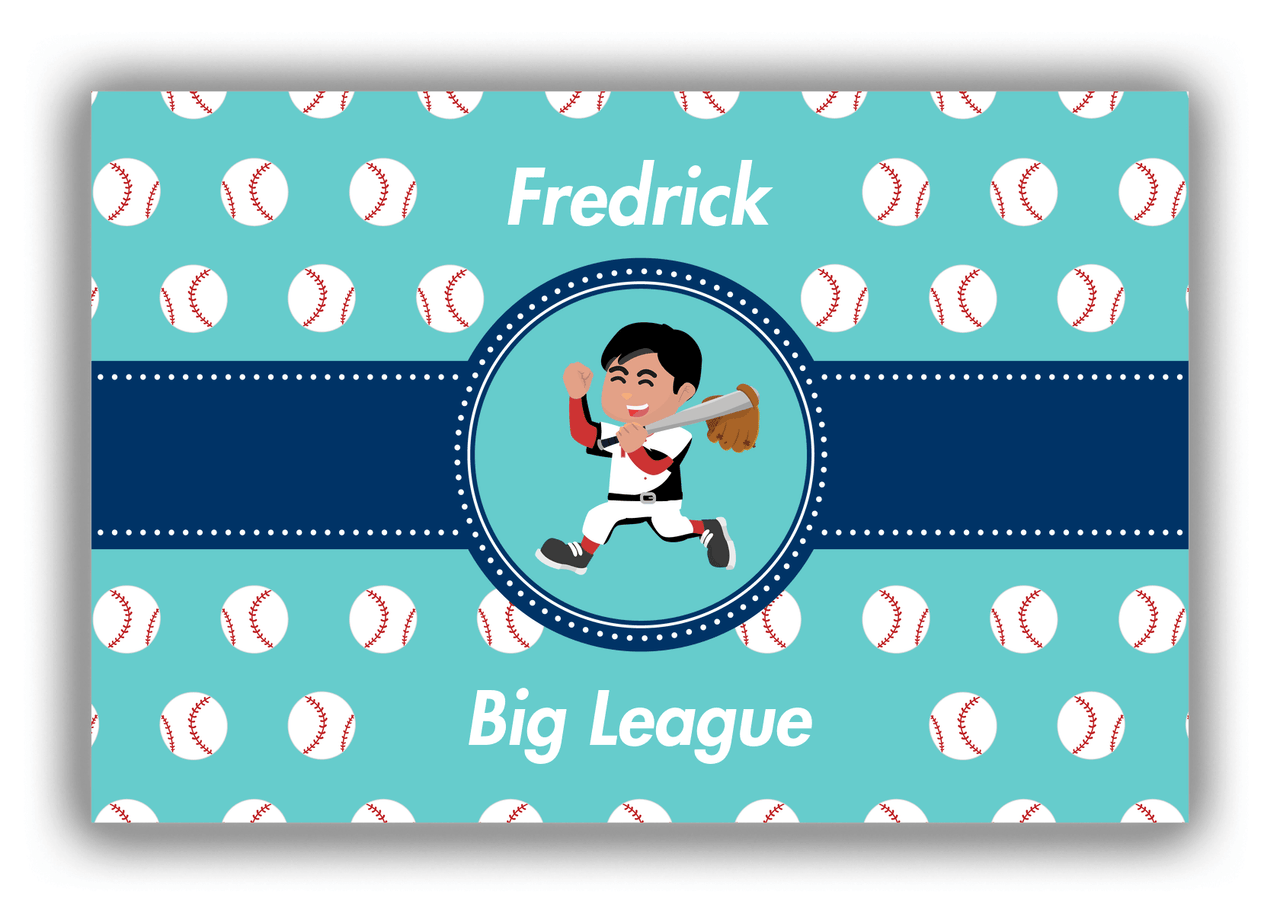 Personalized Baseball Canvas Wrap & Photo Print XXVIII - Teal Background - Black Boy I - Front View