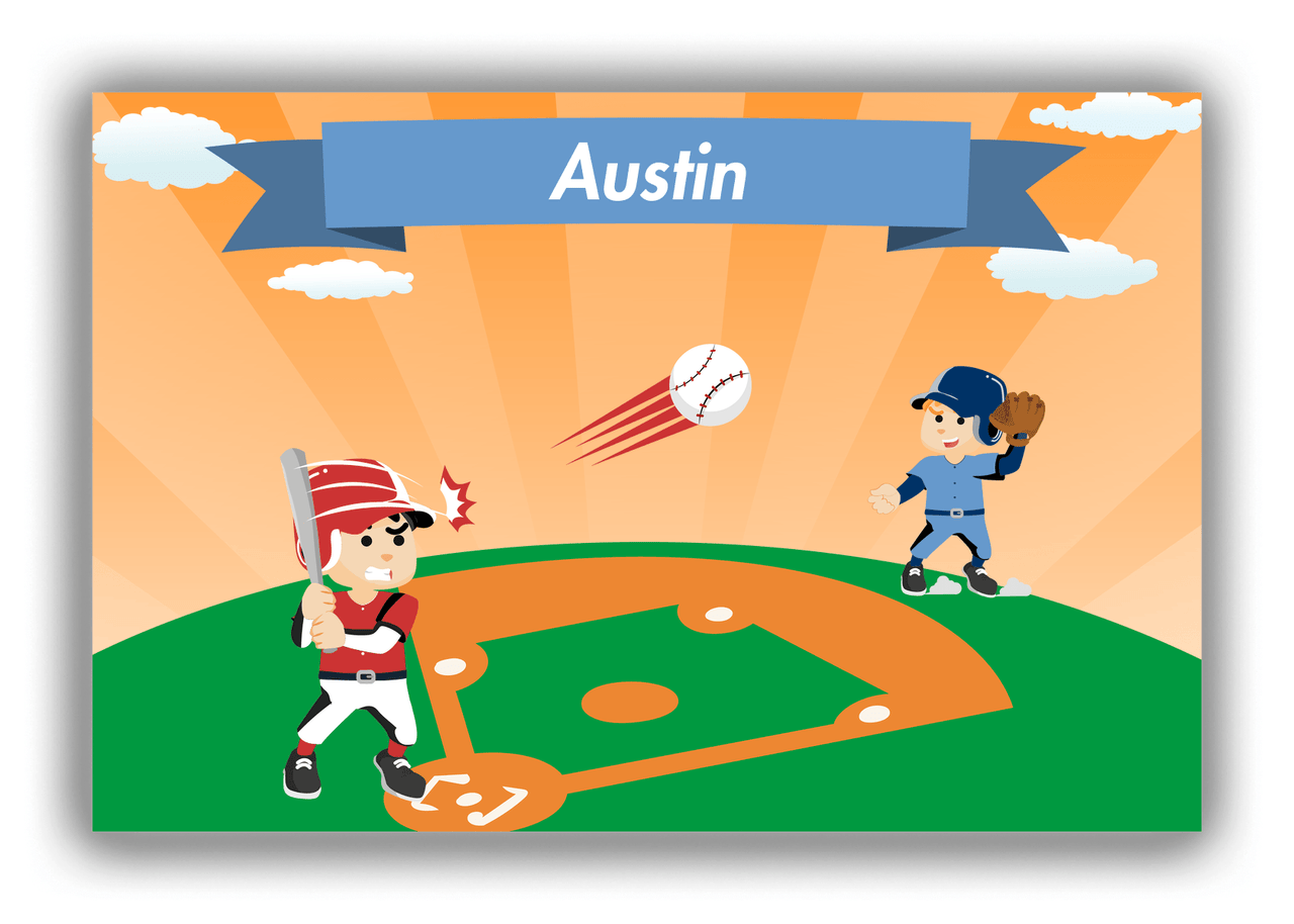 Personalized Baseball Canvas Wrap & Photo Print XXIX - Orange Background - Black Hair Boy - Front View