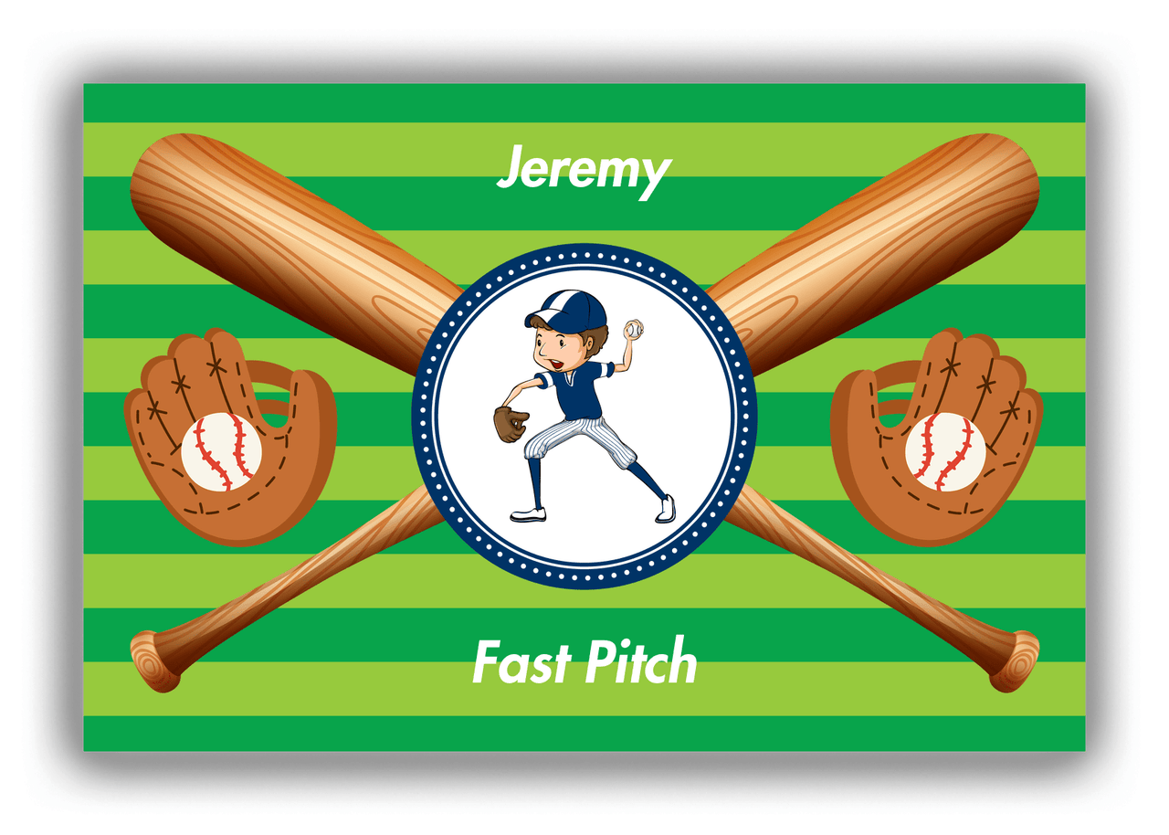 Personalized Baseball Canvas Wrap & Photo Print XXXII - Green Background - Brown Hair Boy - Front View