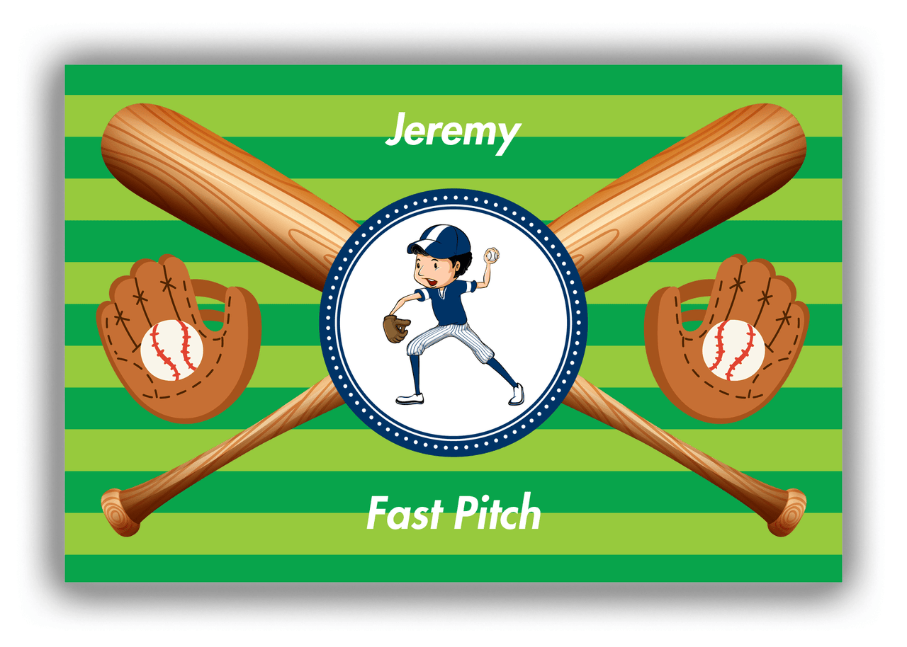 Personalized Baseball Canvas Wrap & Photo Print XXXII - Green Background - Black Hair Boy - Front View