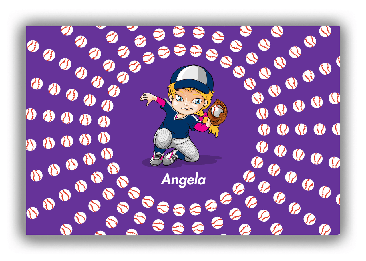 Personalized Baseball Canvas Wrap & Photo Print XXXV - Purple Background - Blonde Girl - Front View