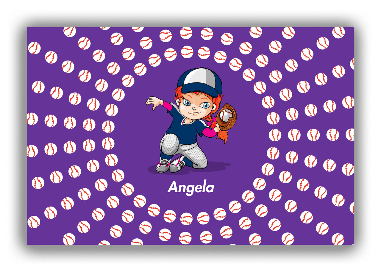 Personalized Baseball Canvas Wrap & Photo Print XXXV - Purple Background - Redhead Girl - Front View