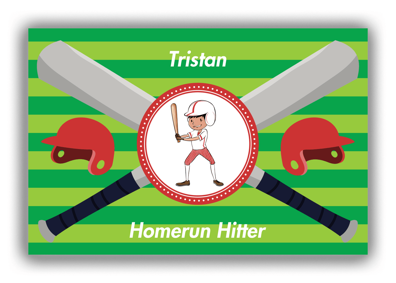 Personalized Baseball Canvas Wrap & Photo Print XXXVI - Green Background - Black Boy I - Front View