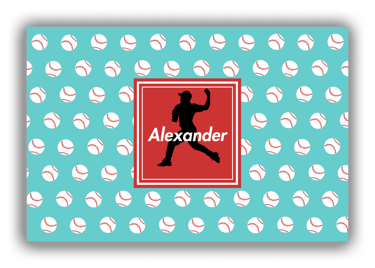 Personalized Baseball Canvas Wrap & Photo Print XXXVIII - Teal Background - Silhouette II - Front View