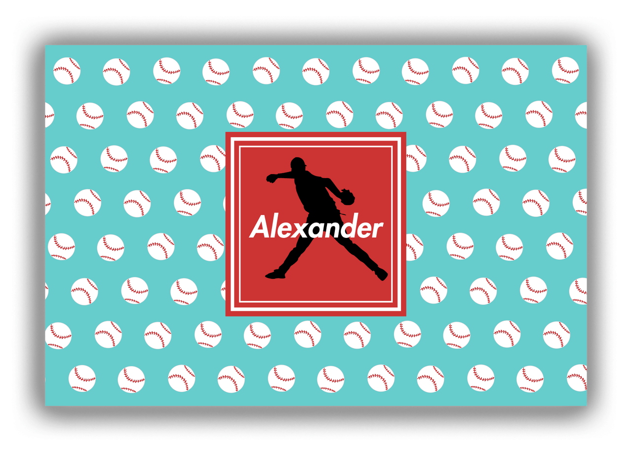 Personalized Baseball Canvas Wrap & Photo Print XXXVIII - Teal Background - Silhouette III - Front View