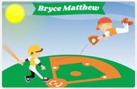 Thumbnail for Personalized Baseball Placemat III - Blue Background - Brown Hair Boy At Bat -  View