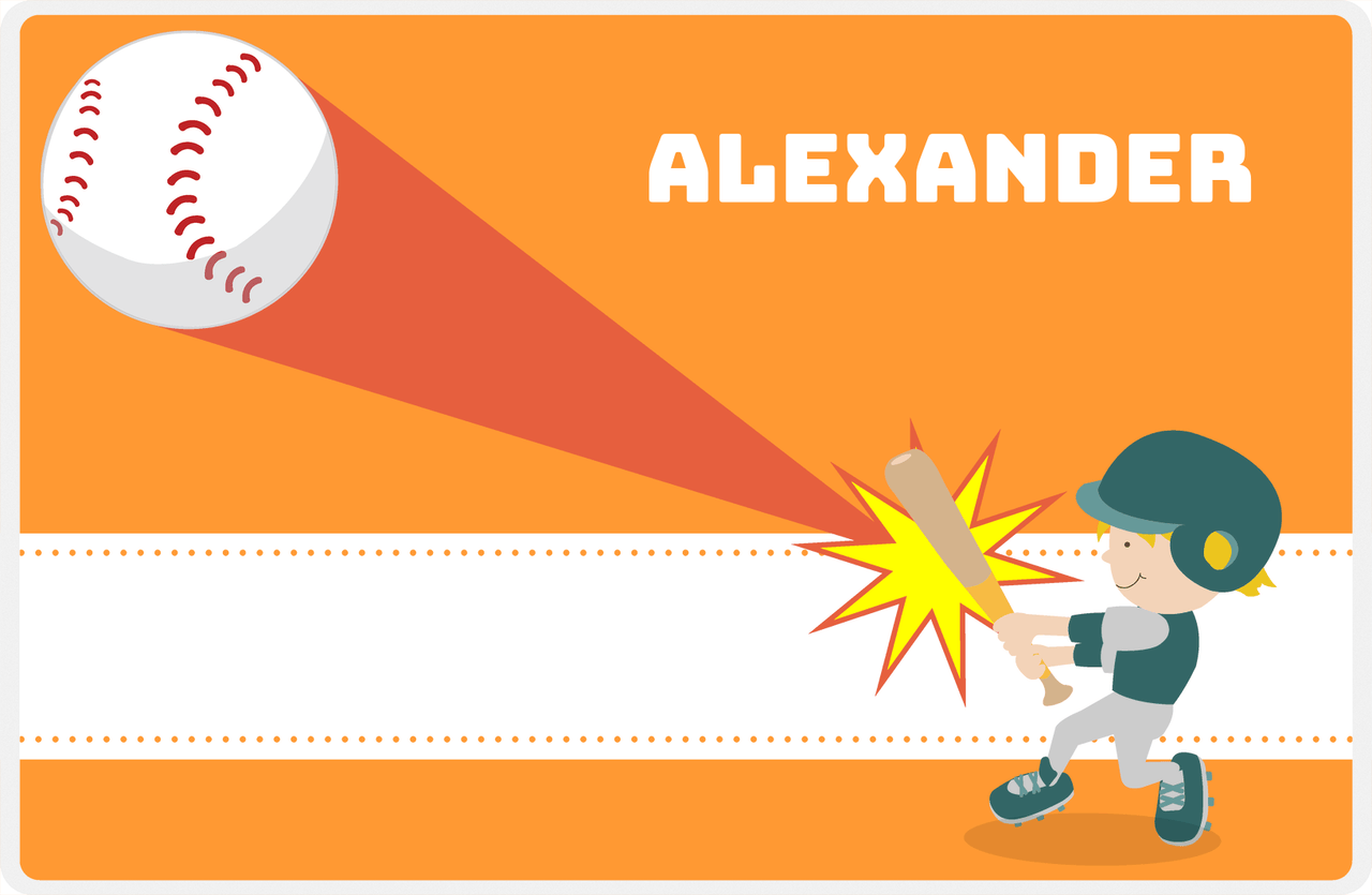 Personalized Baseball Placemat V - Orange Background - Blond Boy -  View