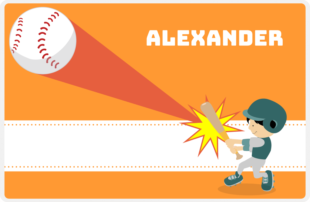 Personalized Baseball Placemat V - Orange Background - Black Hair Boy II -  View