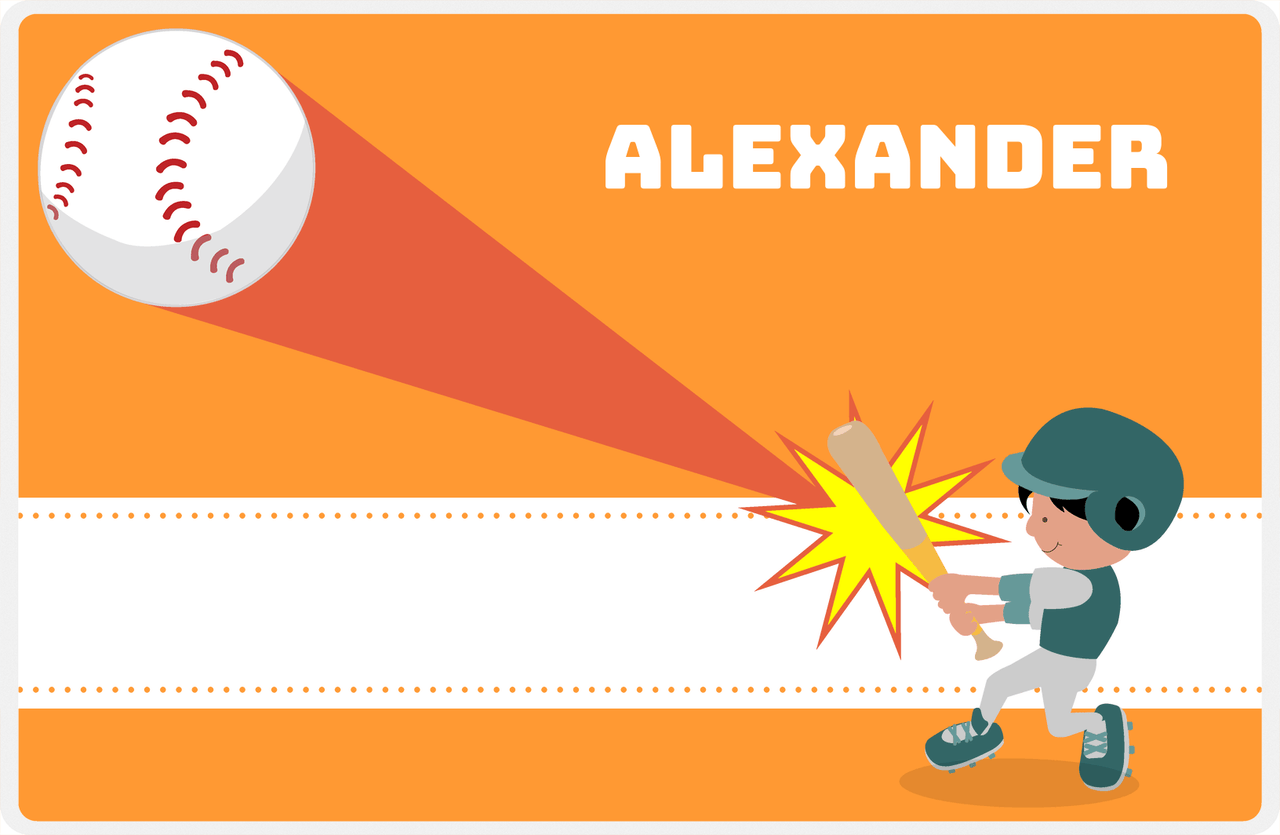 Personalized Baseball Placemat V - Orange Background - Black Hair Boy III -  View