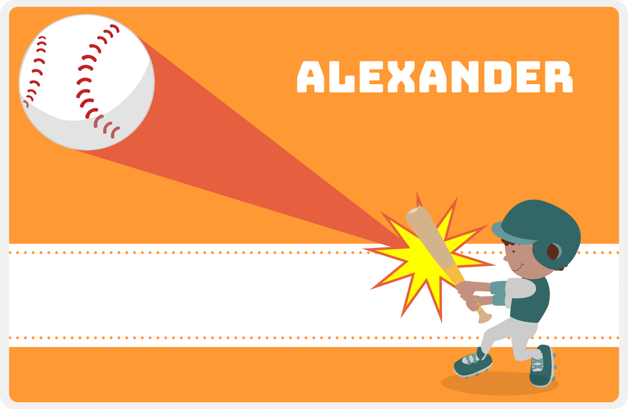 Personalized Baseball Placemat V - Orange Background - Black Boy -  View