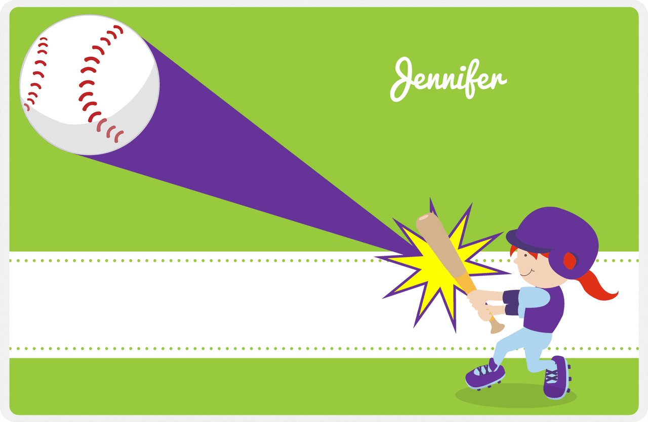 Personalized Baseball Placemat VI - Green Background - Redhead Girl -  View