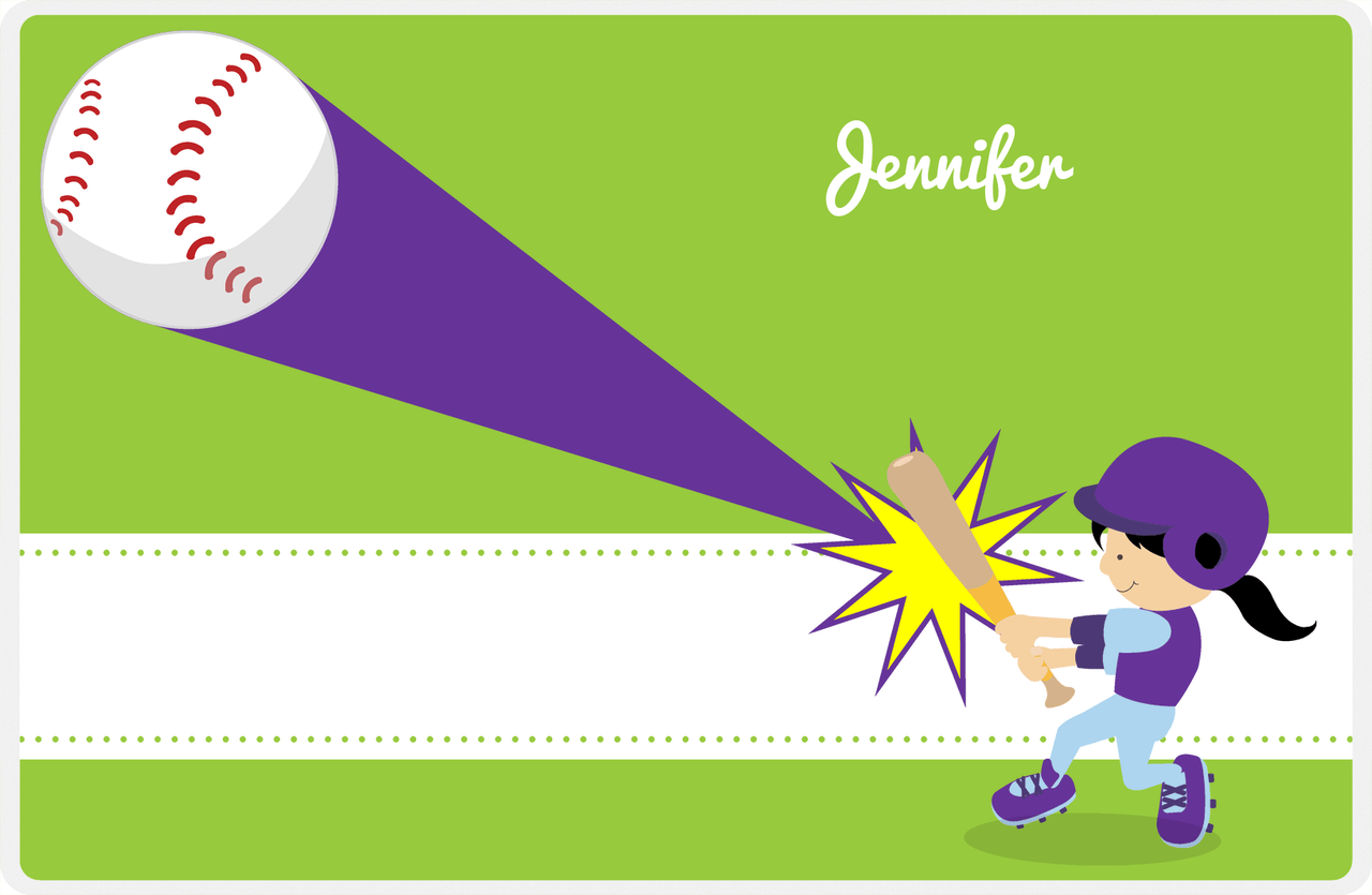 Personalized Baseball Placemat VI - Green Background - Black Hair Girl II -  View