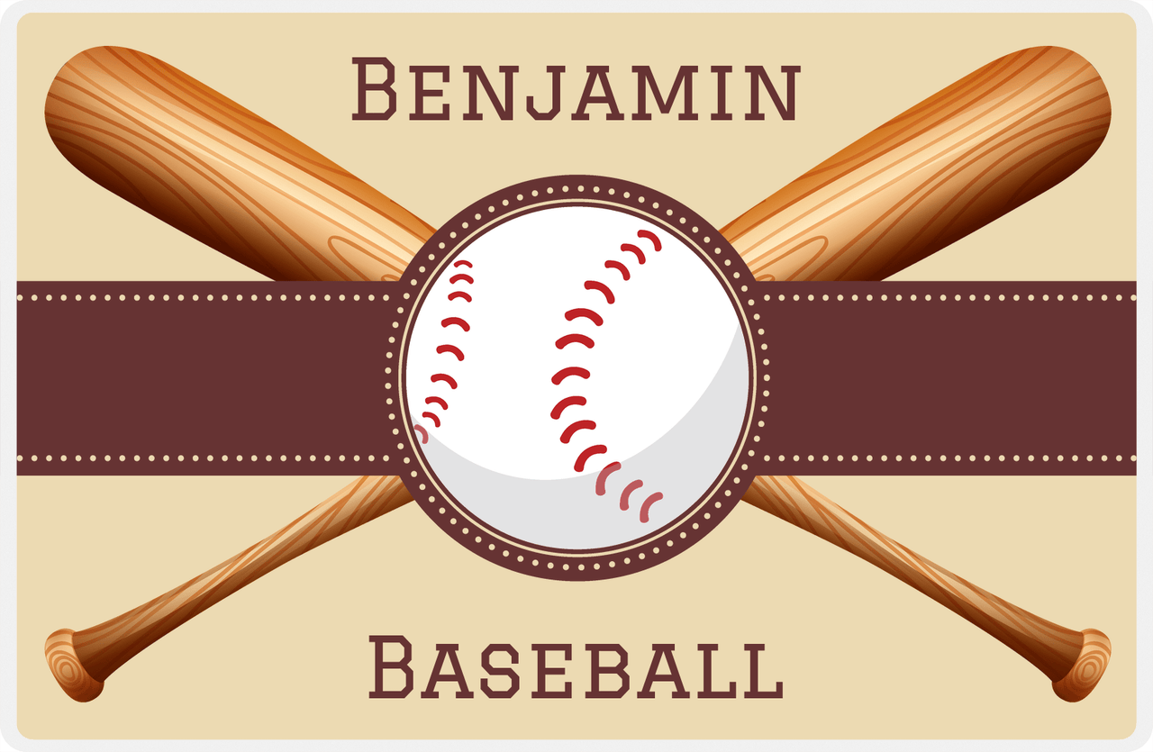 Personalized Baseball Placemat VII - Brown Background - Baseball & Bats -  View