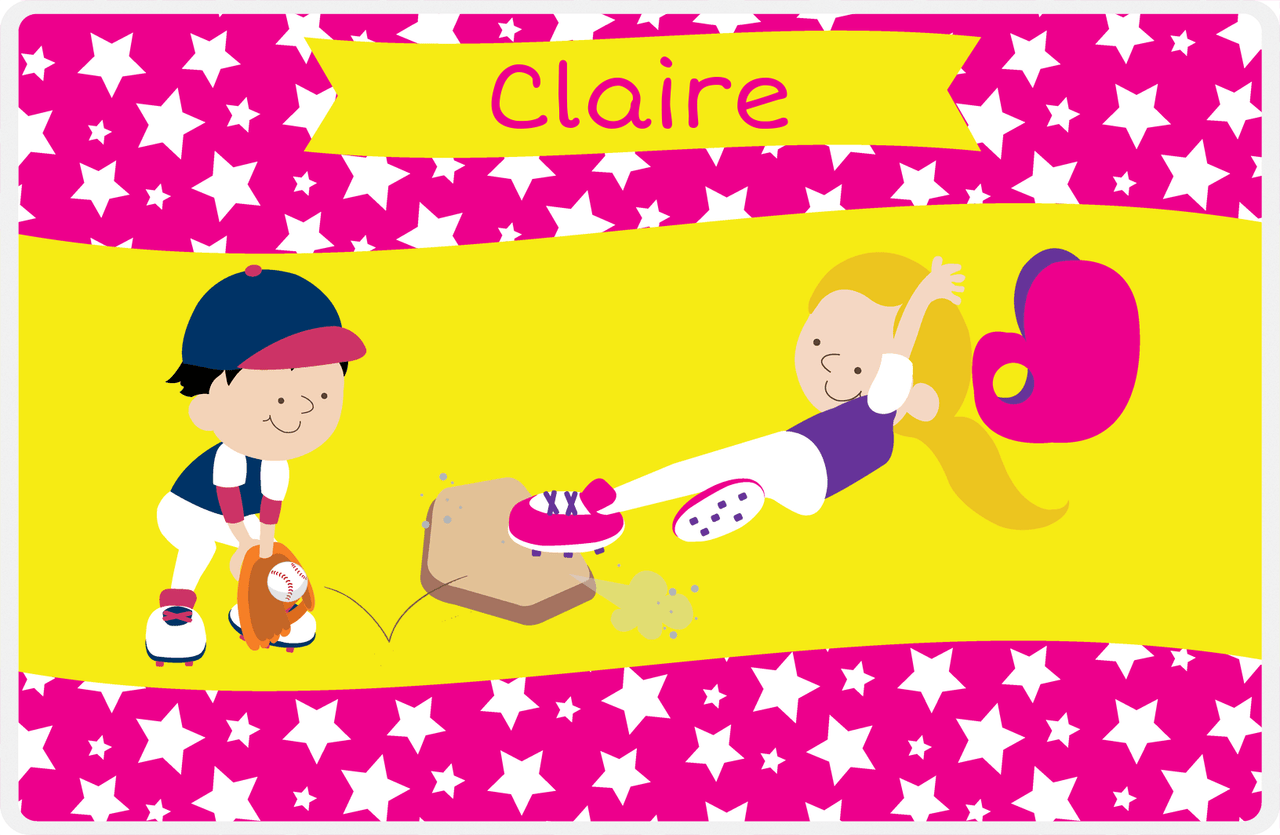 Personalized Baseball Placemat VIII - Pink Background - Blonde Girl -  View