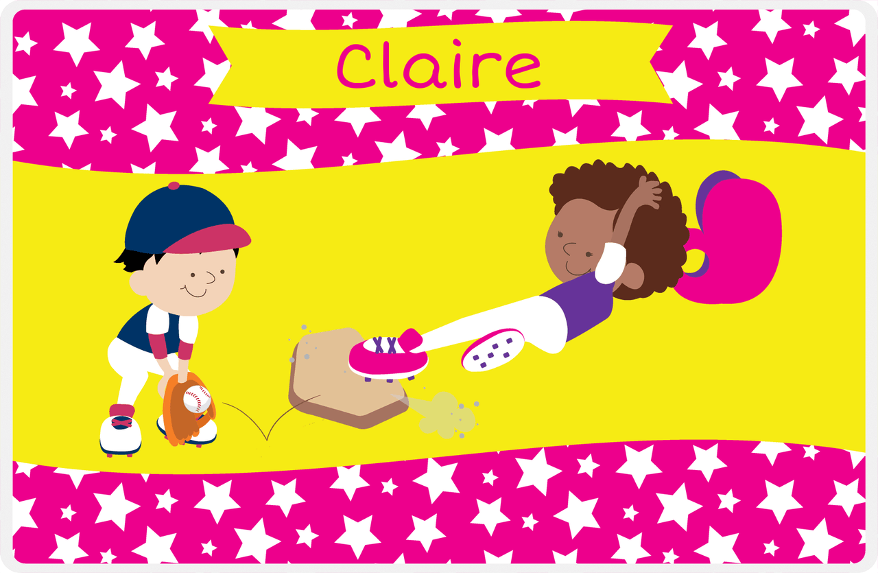 Personalized Baseball Placemat VIII - Pink Background - Black Girl -  View