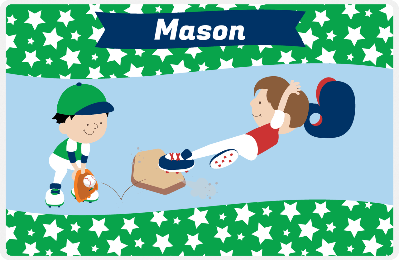 Personalized Baseball Placemat IX - Green Background - Brown Hair Boy -  View