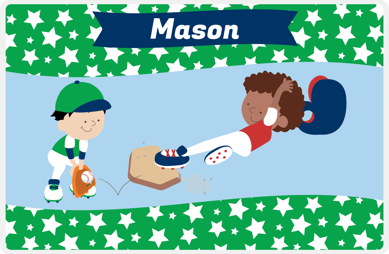 Personalized Baseball Placemat IX - Green Background - Black Boy -  View