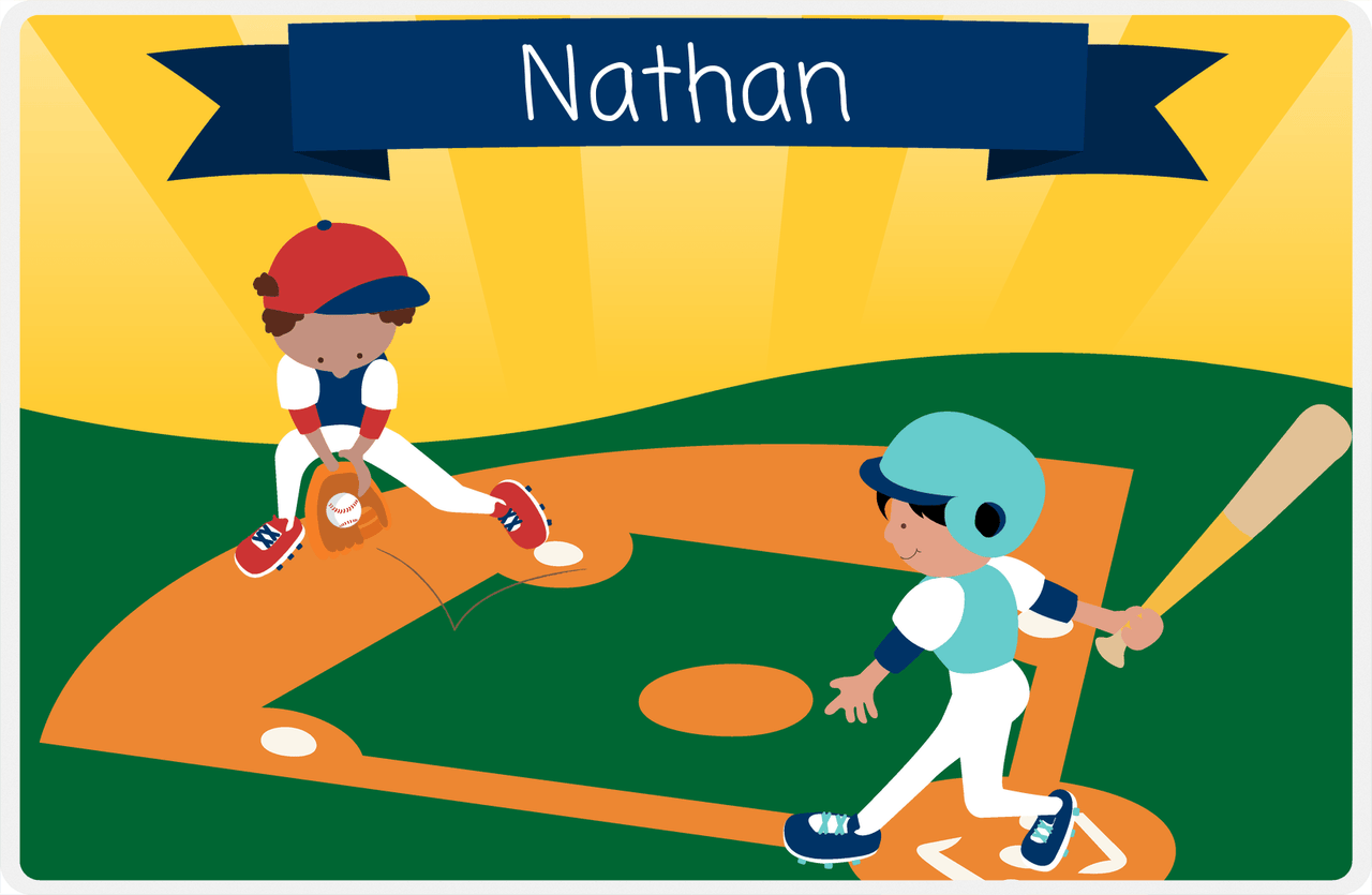 Personalized Baseball Placemat XI - Yellow Background - Black Hair Boy II -  View