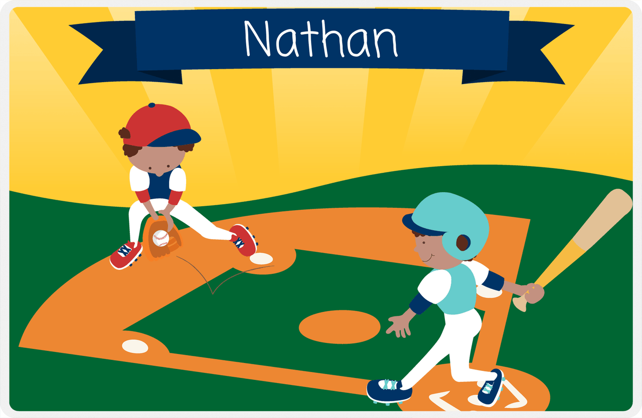 Personalized Baseball Placemat XI - Yellow Background - Black Boy -  View