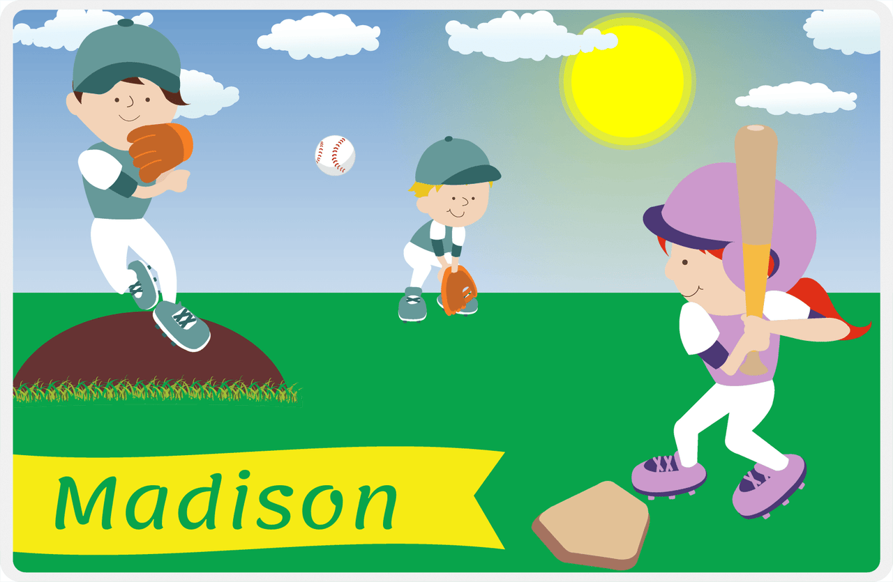 Personalized Baseball Placemat XII - Blue Background - Redhead Girl -  View