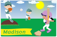 Thumbnail for Personalized Baseball Placemat XII - Blue Background - Black Hair Girl III -  View