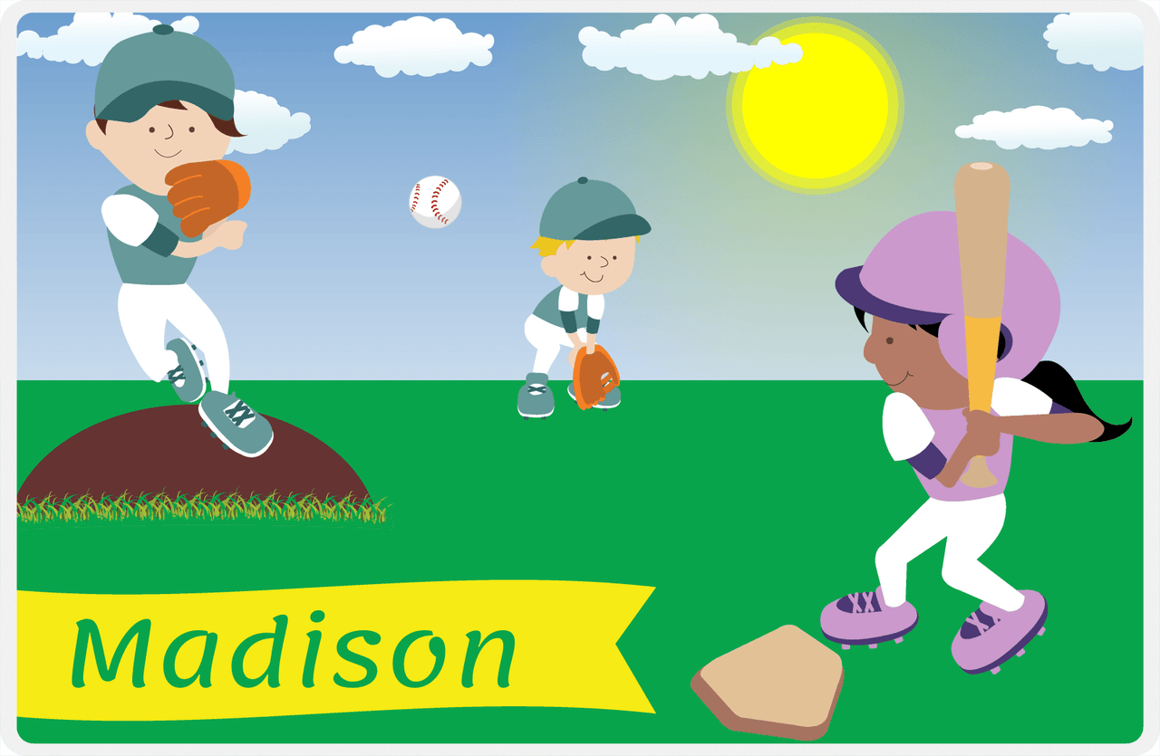 Personalized Baseball Placemat XII - Blue Background - Black Girl -  View