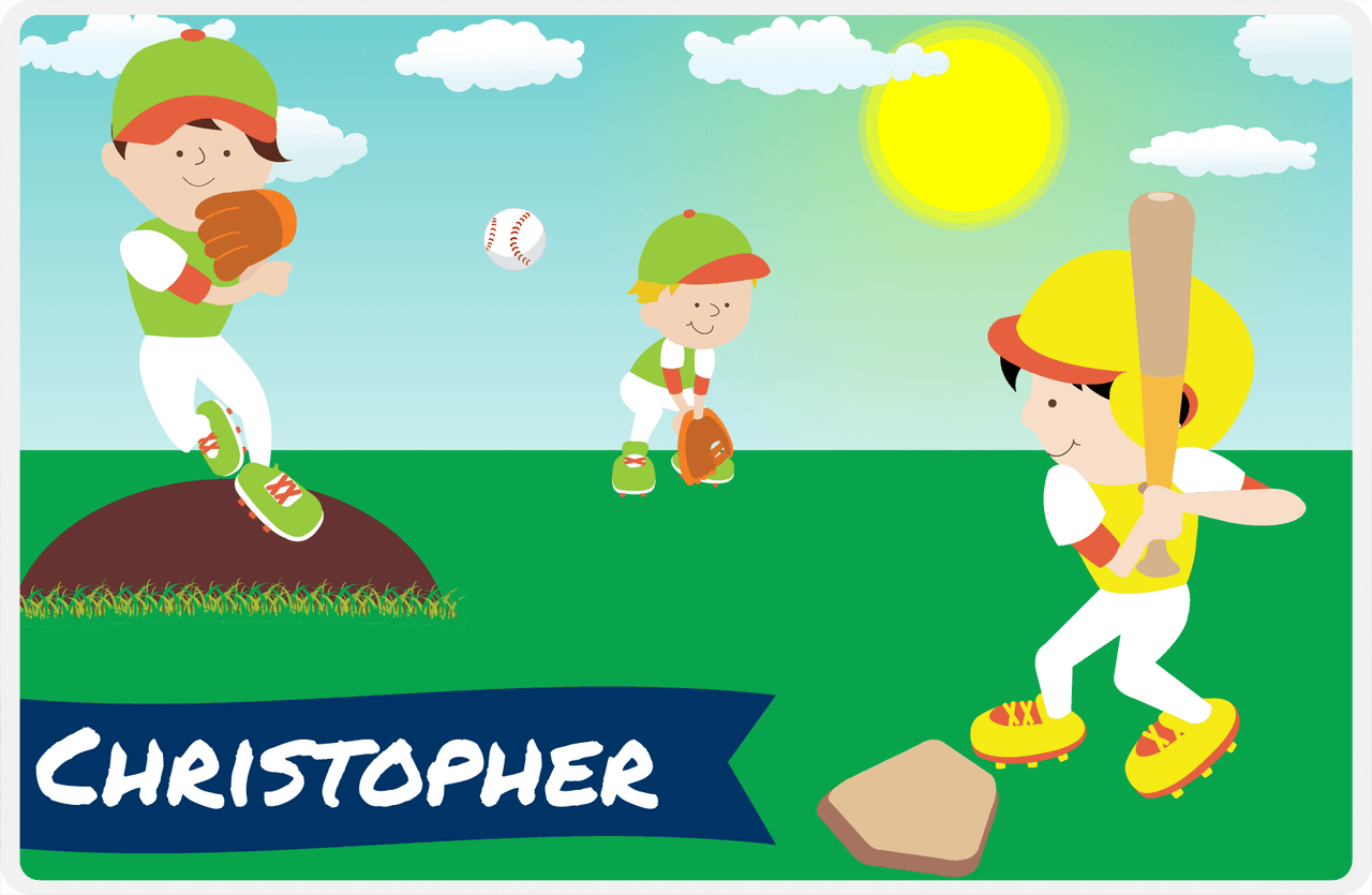 Personalized Baseball Placemat XIII - Blue Background - Black Hair Boy -  View
