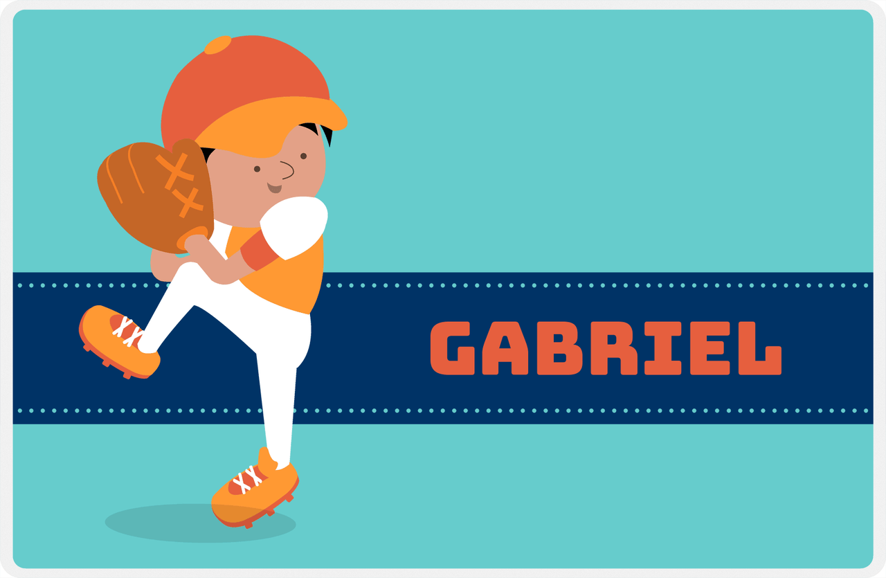 Personalized Baseball Placemat XVII - Blue Background - Black Hair Boy III -  View
