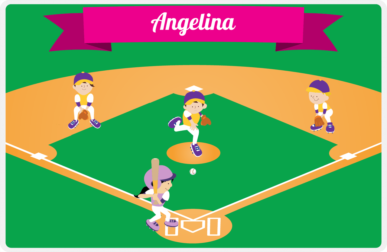 Personalized Baseball Placemat XVIII - Green Background - Black Hair Girl II -  View