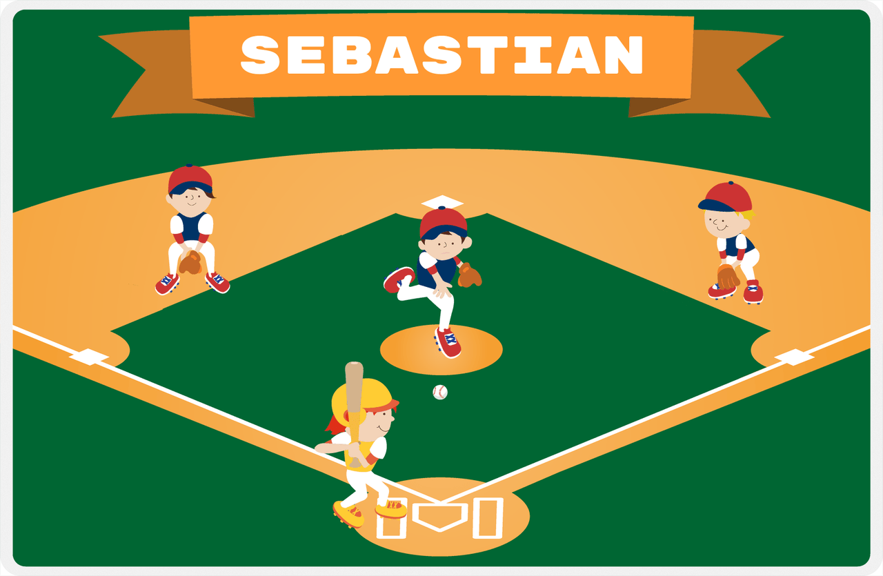 Personalized Baseball Placemat XIX - Green Background - Redhead Boy -  View