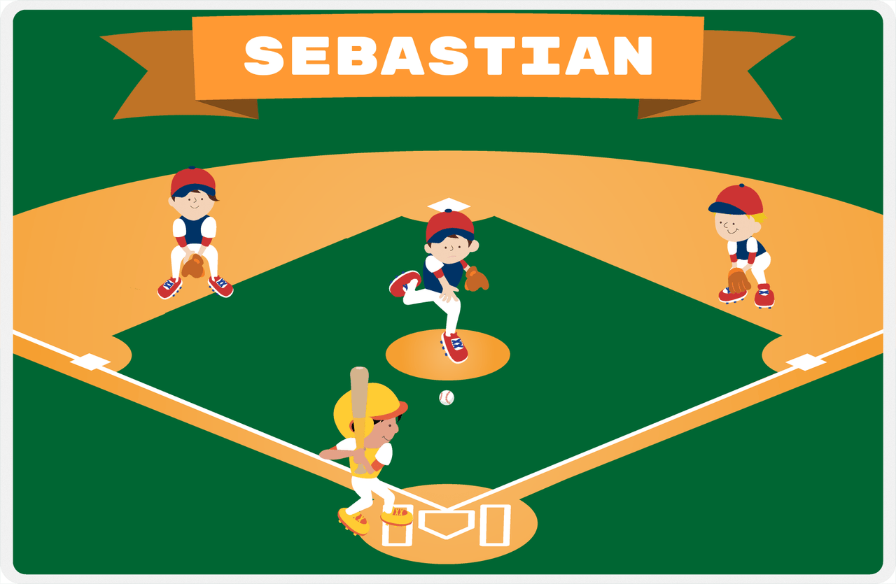 Personalized Baseball Placemat XIX - Green Background - Black Hair Boy III -  View