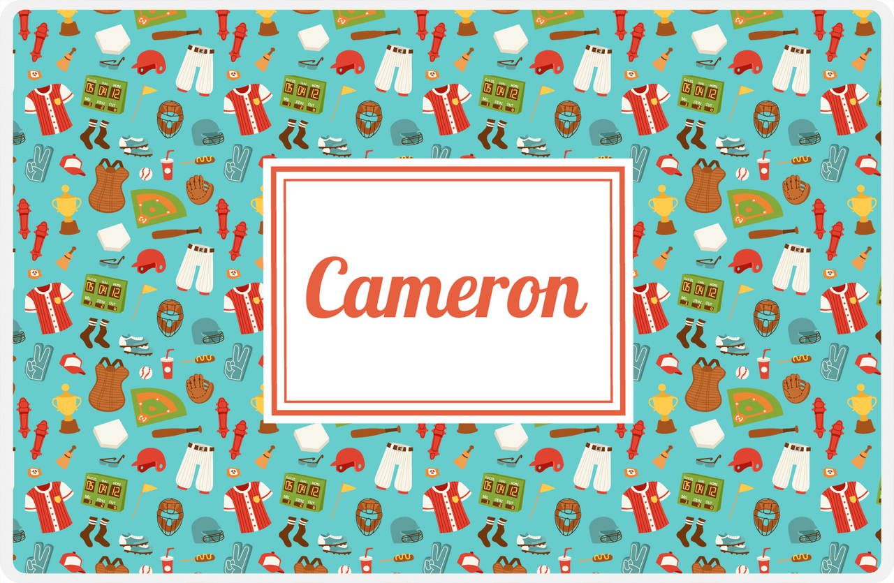 Personalized Baseball Placemat XX - Teal Background - Rectangle Nameplate -  View
