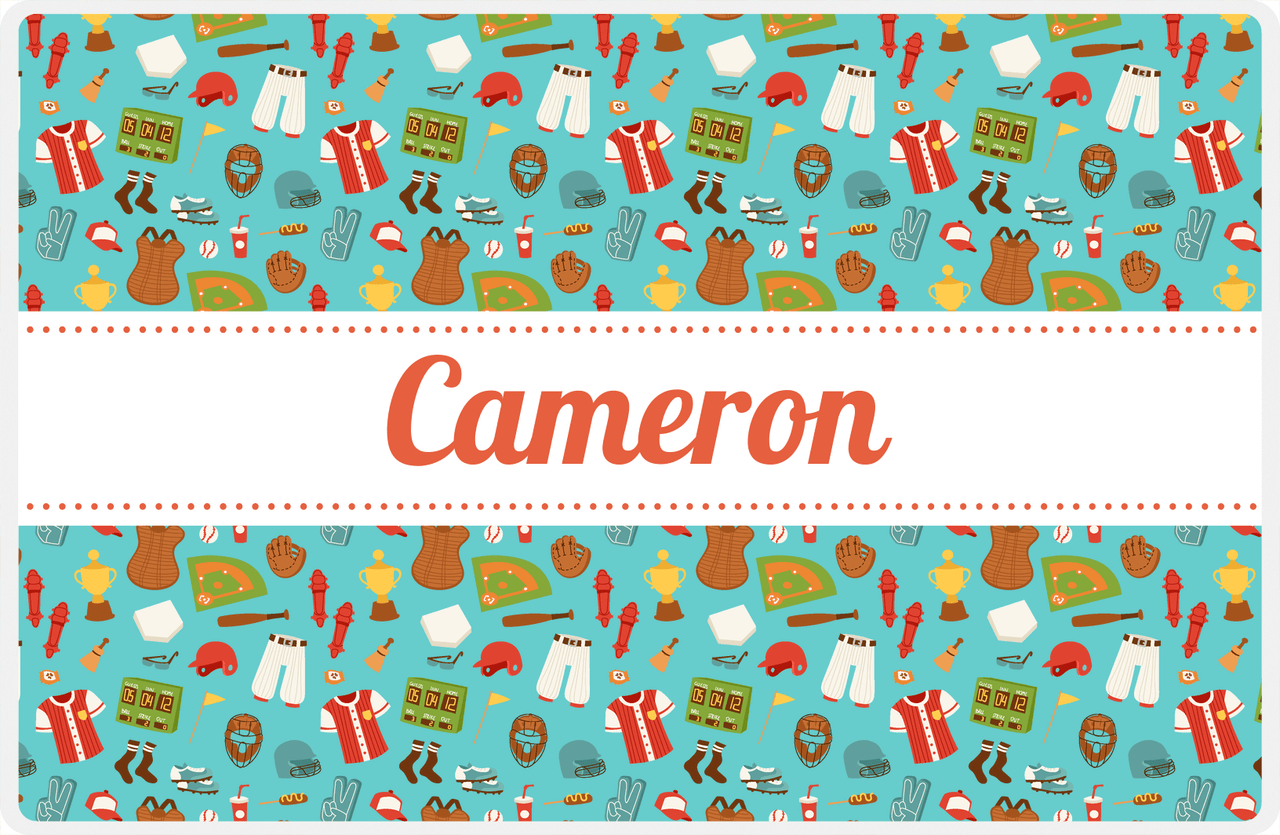 Personalized Baseball Placemat XX - Teal Background - Ribbon Nameplate -  View