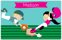 Thumbnail for Personalized Baseball Placemat XXI - Teal Background - Black Hair Girl II -  View
