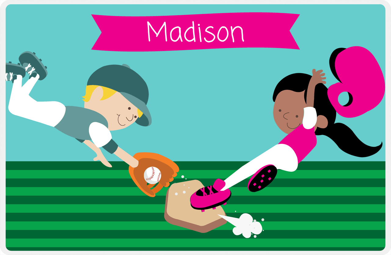 Personalized Baseball Placemat XXI - Teal Background - Black Girl -  View